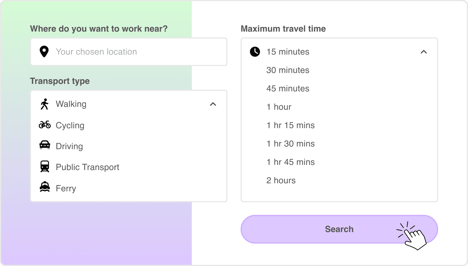 Filter search results by travel time
