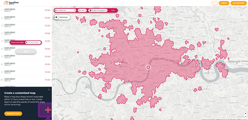 Travel time map web app